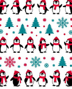 Whimsical Penguin Christmas Tree Snowflakes Rug
