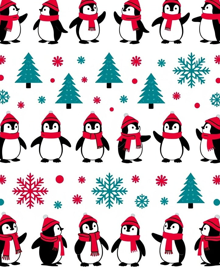 Whimsical Penguin Christmas Tree Snowflakes Rug
