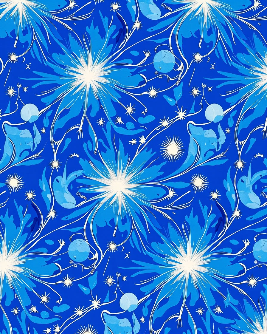 Vivid Blue Floral Swirls And Stars Rug