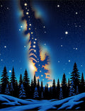 Midnight Blue Starry Forest Landscape Rug