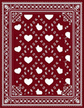 Deep Red White Heart Border Rug