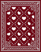 Deep Red White Heart Border Rug