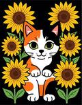 Cute Calico Cat Sunflower Garden Rug
