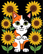 Cute Calico Cat Sunflower Garden Rug