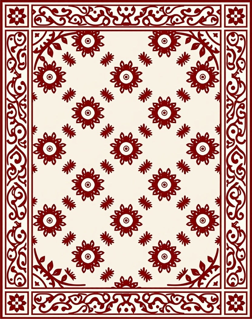 Crimson Bloom Border Ensemble Rug