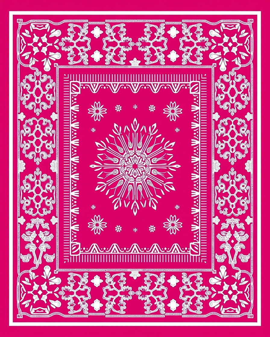 Vibrant Pink Medallion Floral Border Rug