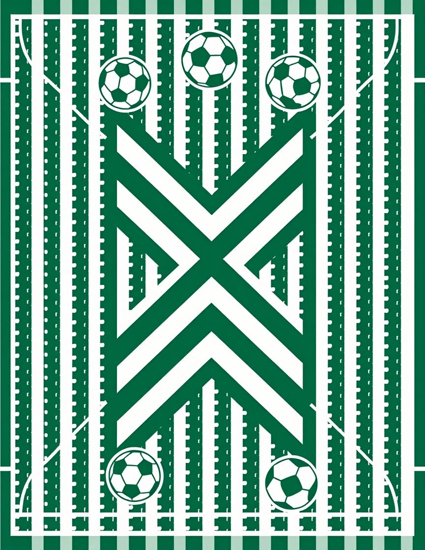 Green White Soccer Field Stripes Rug