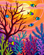Vibrant Rainbow Fish Coral Sunset Rug