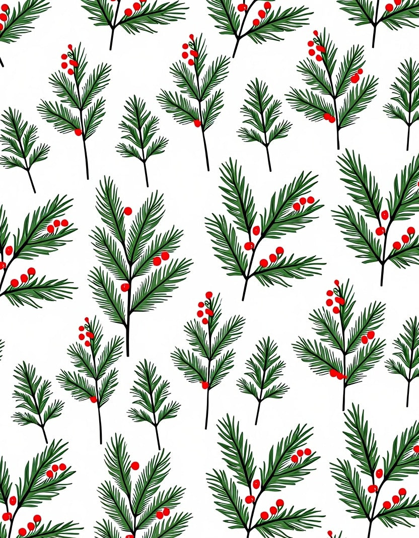 Festive Greenery Red Berry Sprigs Rug