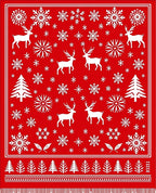 Vibrant Red Reindeer Snowflake Trees Rug