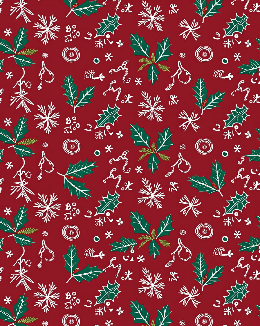 Red Holly Snowflake Whimsical Garlands Rug