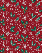 Red Holly Snowflake Whimsical Garlands Rug