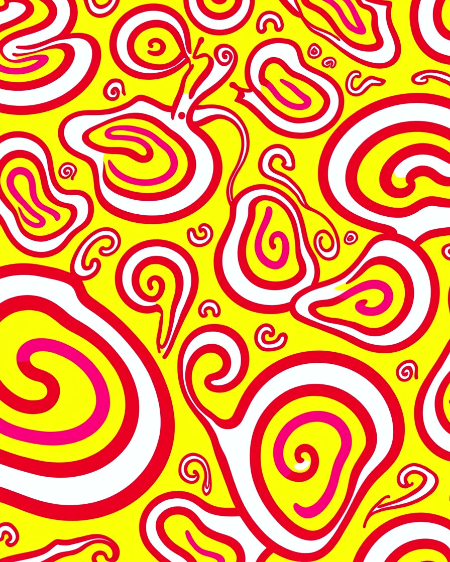 Vibrant Abstract Swirls Yellow Red Rug
