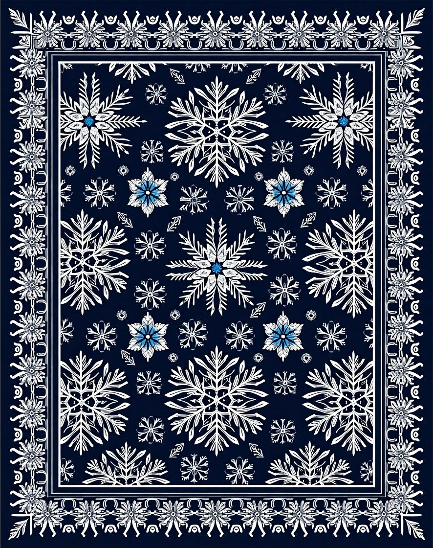 Navy Blue Snowflake Winter Wonderland Rug