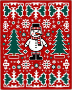 Charming Snowman Red Christmas Trees Rug