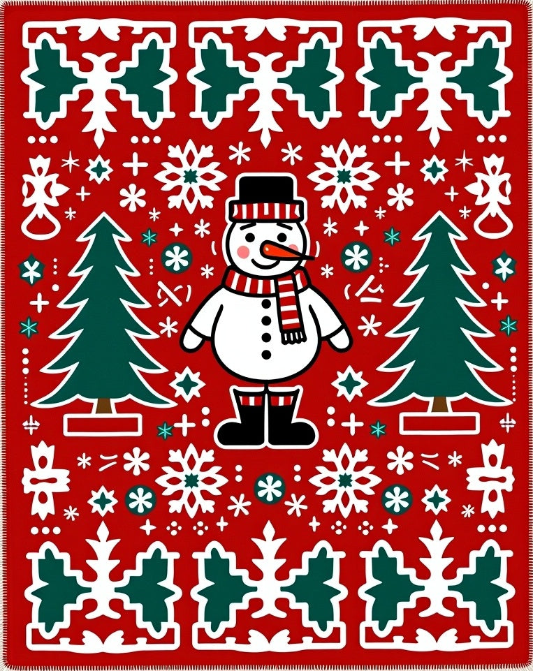 Charming Snowman Red Christmas Trees Rug