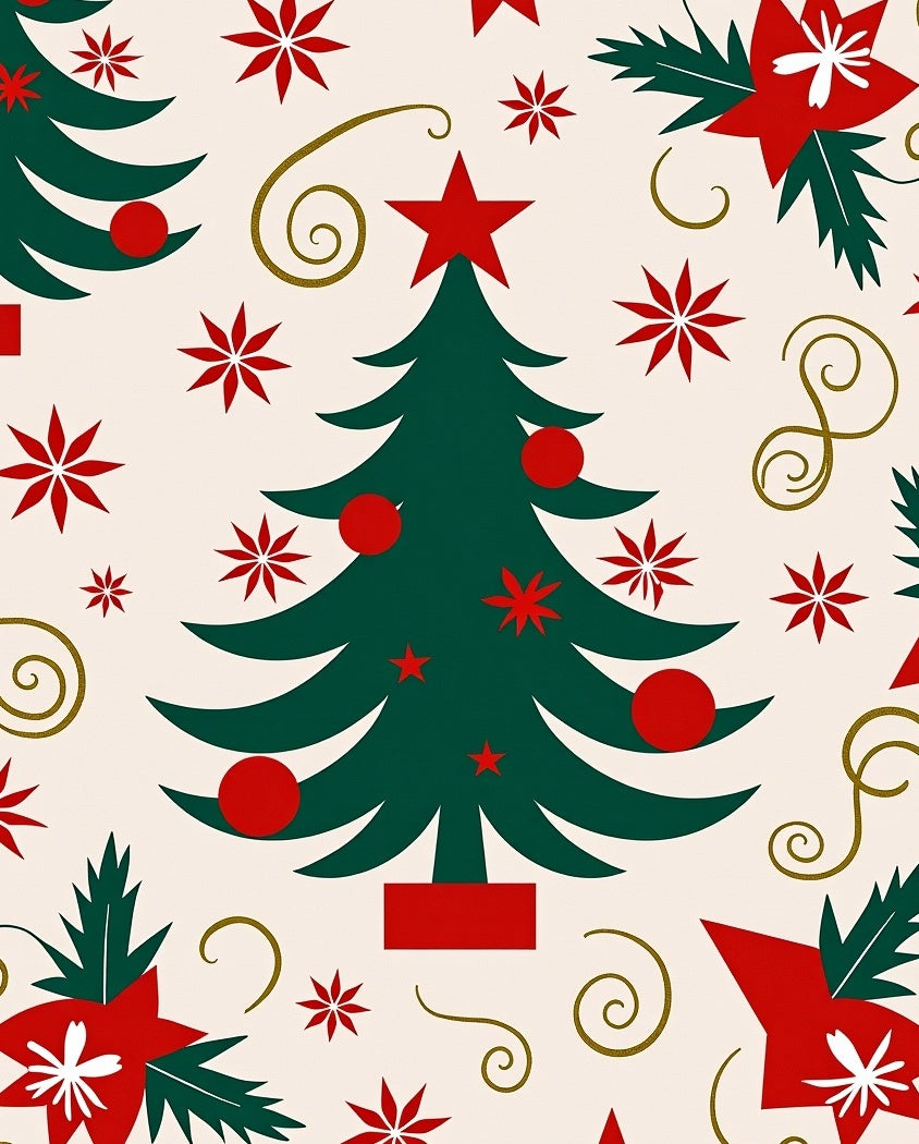 Festive Christmas Tree Red Poinsettia Rug