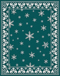 Teal White Snowflake Border Rug