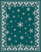 Teal White Snowflake Border Rug