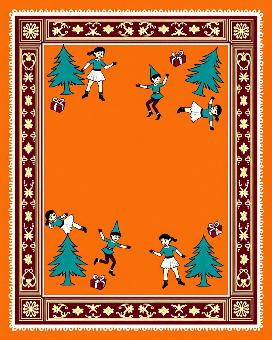 Children With Christmas Trees And Gifts Rug