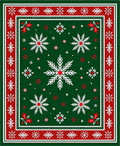 Festive Green White Red Snowflakes Border Rug