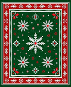 Festive Green White Red Snowflakes Border Rug