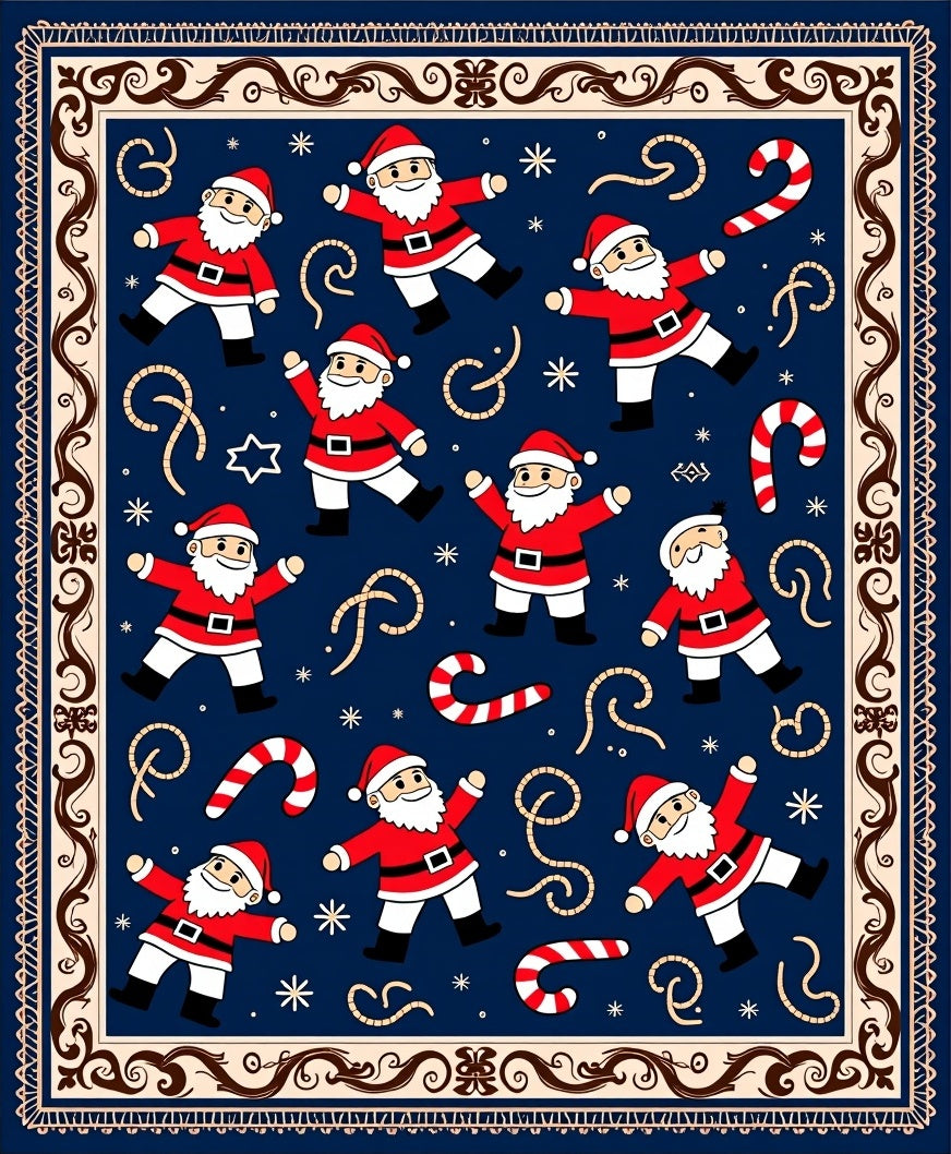 Festive Santa Claus Candy Cane Navy Rug