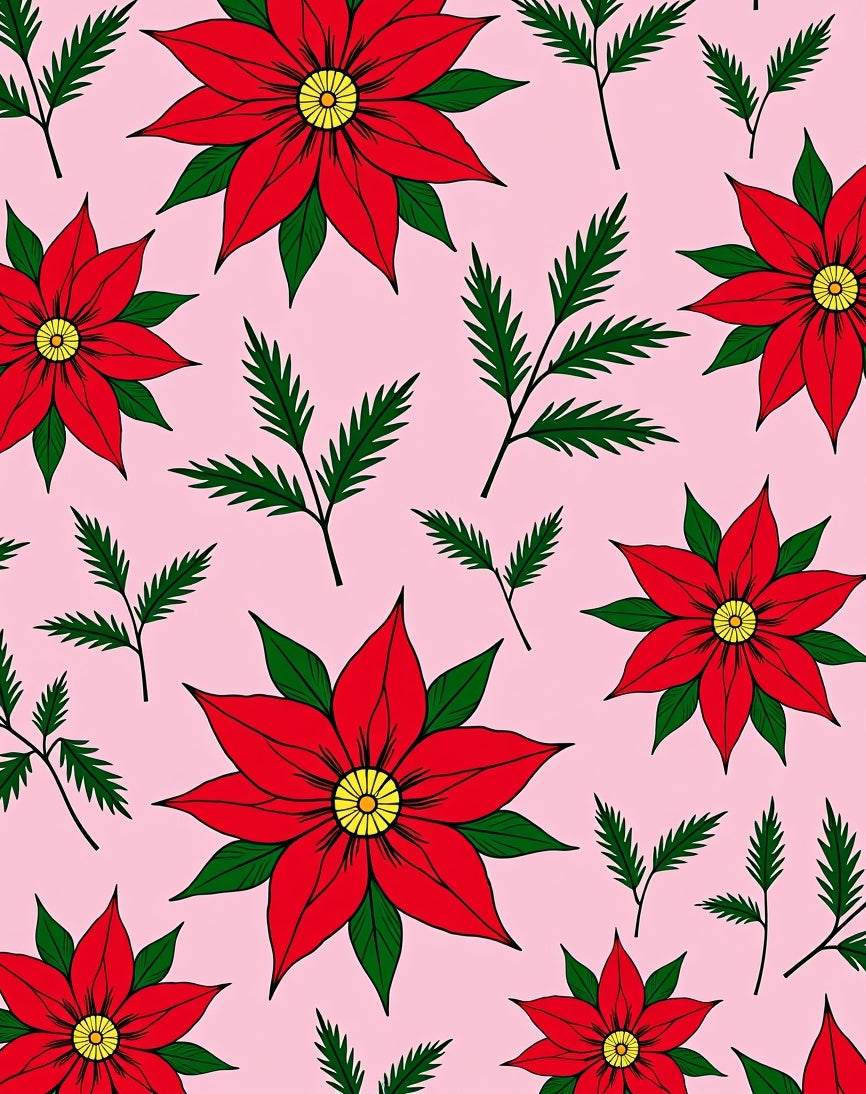 Red Poinsettias Green Foliage Pink Background Rug