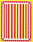 Vibrant Red Yellow Striped Border Rug