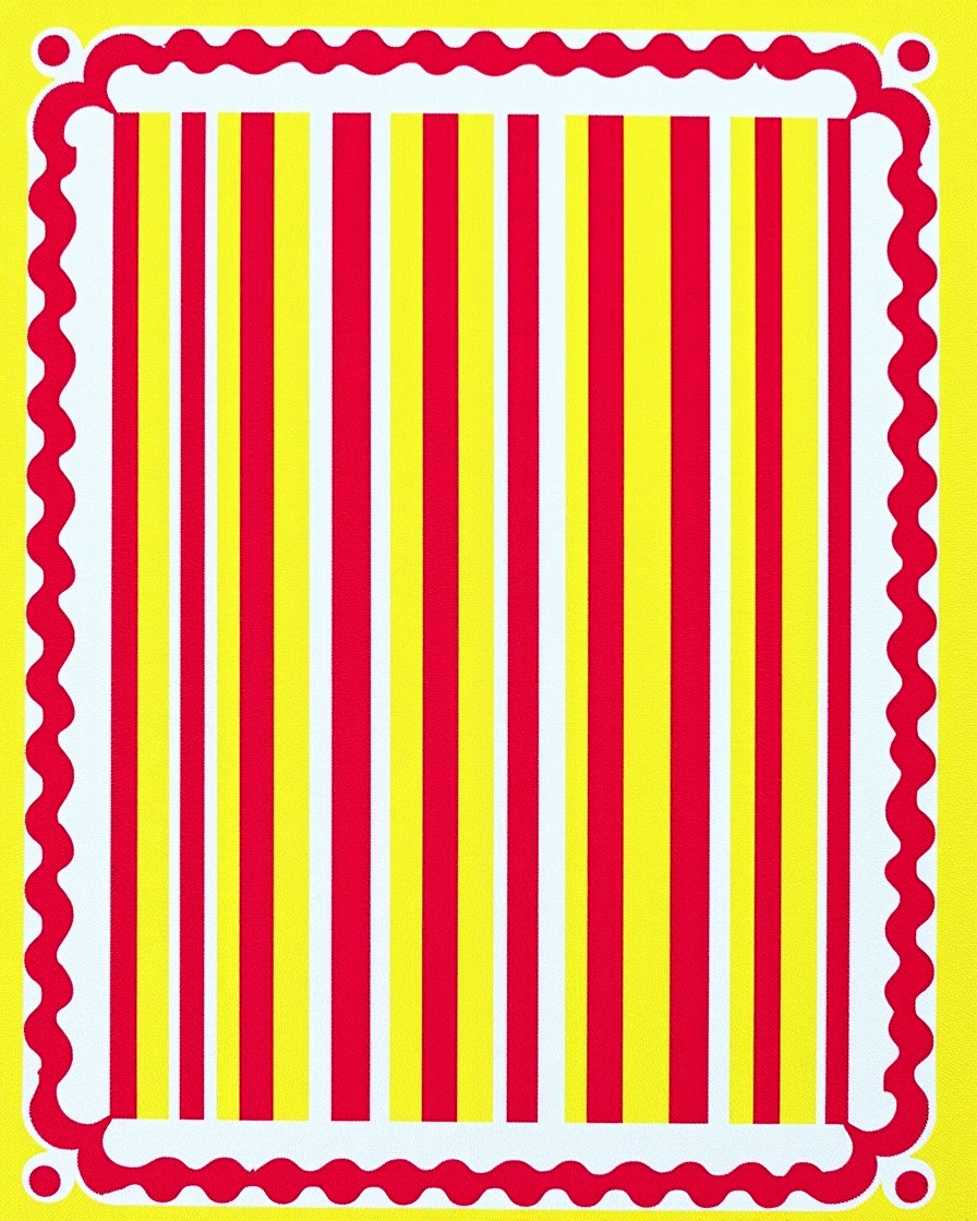 Vibrant Red Yellow Striped Border Rug