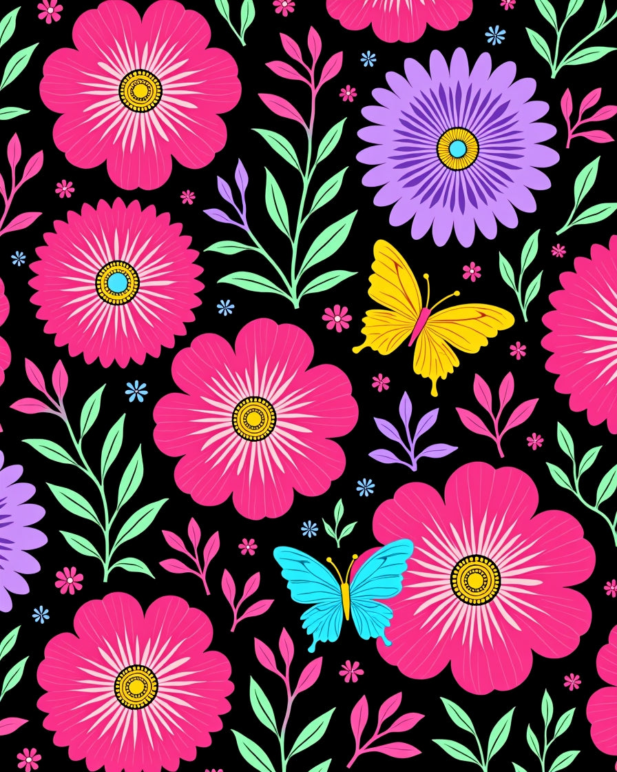 Vibrant Pink Purple Butterfly Garden Bloom Rug