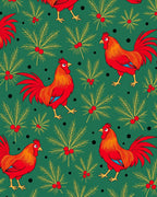Crimson Roosters Festive Evergreen Branches Rug