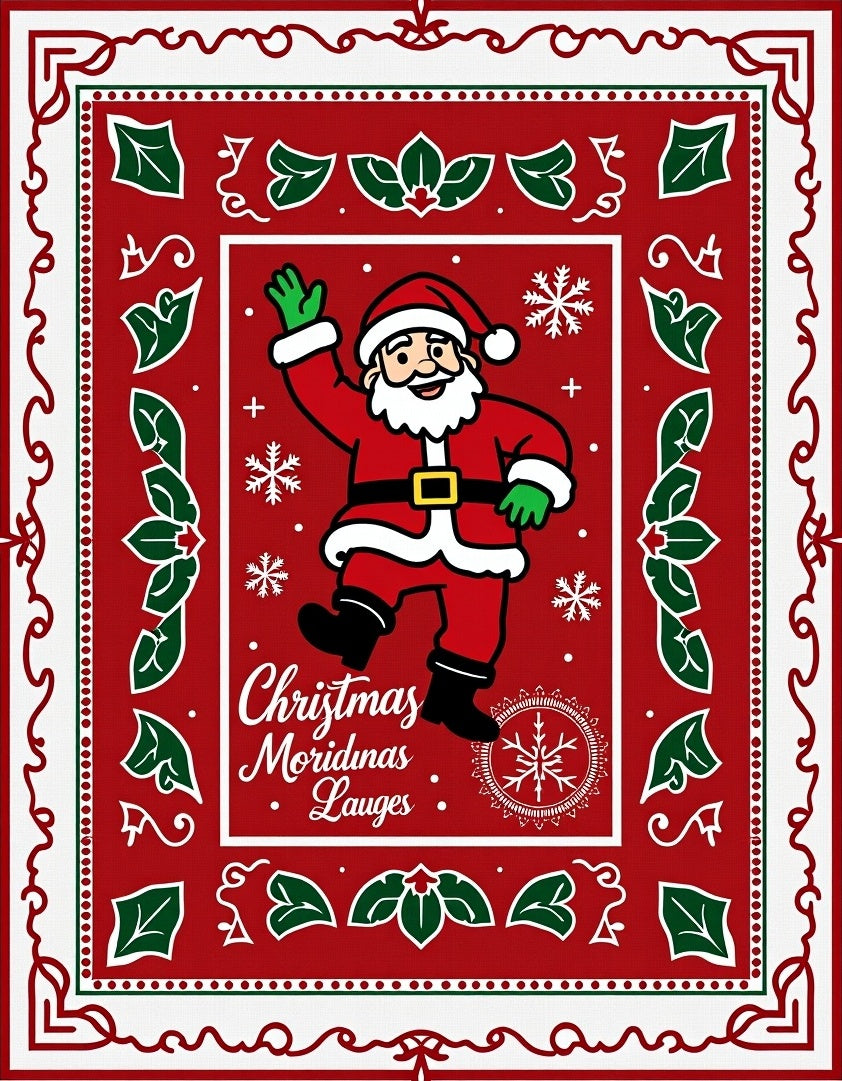 Jolly Santa Claus Christmas Holly Rug