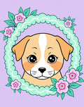 Sweet Puppy Floral Wreath Pastel Rug