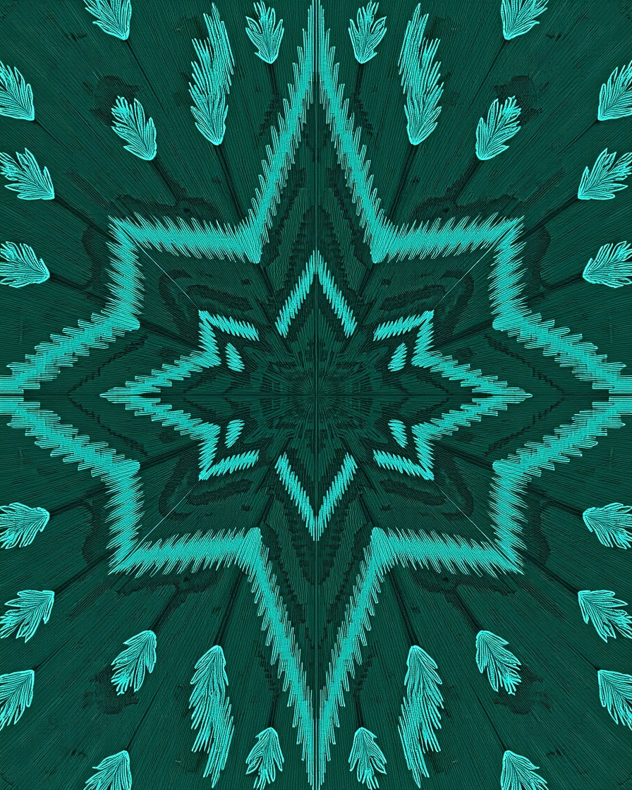 Teal Starburst Feather Medallion Rug