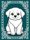 Charming White Puppy Floral Border Rug