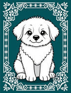 Charming White Puppy Floral Border Rug
