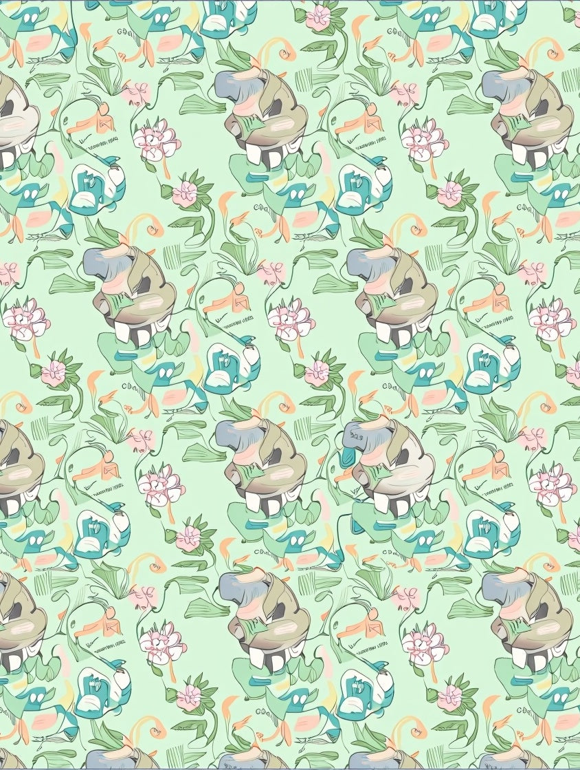 Whimsical Mint Floral Creature Garden Rug