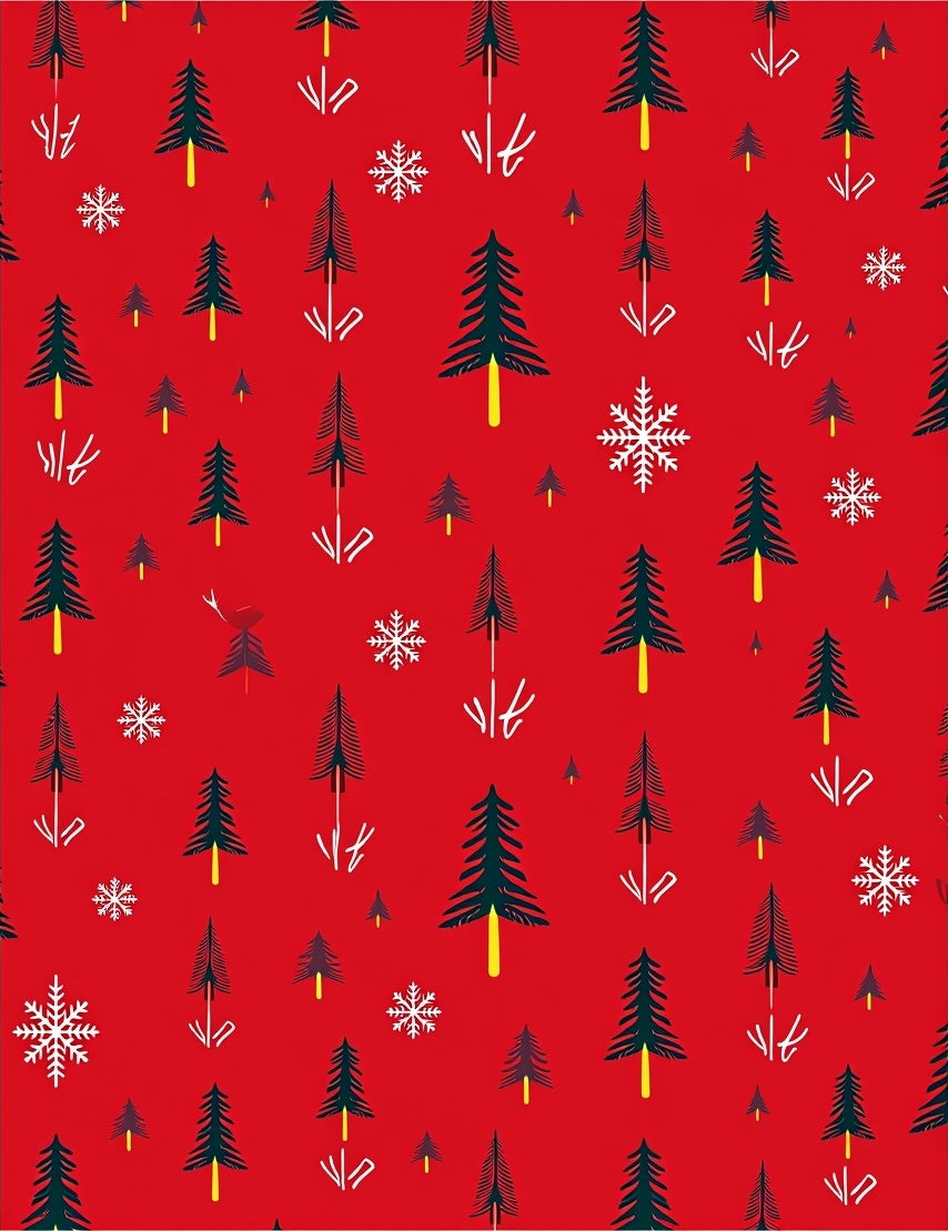 Festive Red Pine Forest Snowflakes Rug