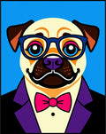 Dapper Pug Wearing Blue Glasses and Bowtie Rug