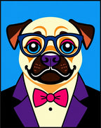 Dapper Pug Wearing Blue Glasses and Bowtie Rug