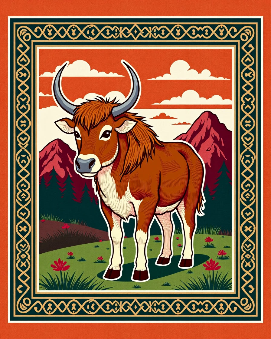 Brave Bull Rustic Landscape Art Rug