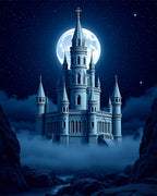 Dreamy Blue Castle Under Moonlit Sky Rug