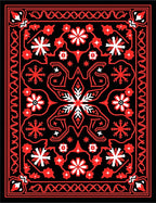 Bold Black Red Floral Starburst Medallion Rug