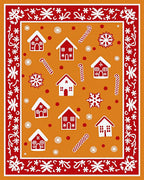 Red White Gingerbread House Candy Cane Snowflakes Rug