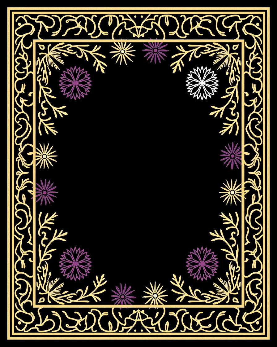 Golden Filigree Purple Flower Frame Rug