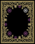 Golden Filigree Purple Flower Frame Rug