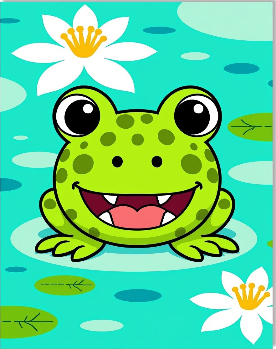 Cute Green Frog Lily Pad Pond Rug
