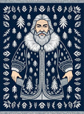 Dark Blue Winter Folk Man Rug