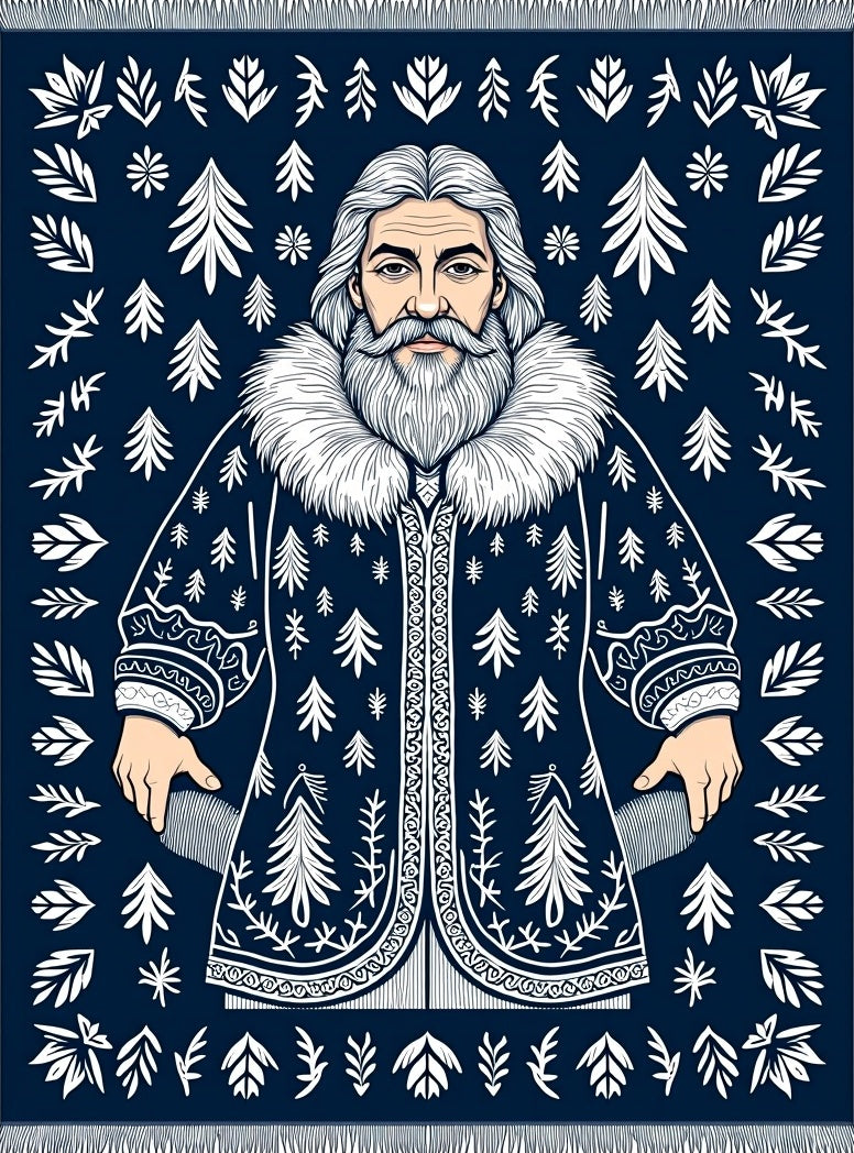 Dark Blue Winter Folk Man Rug